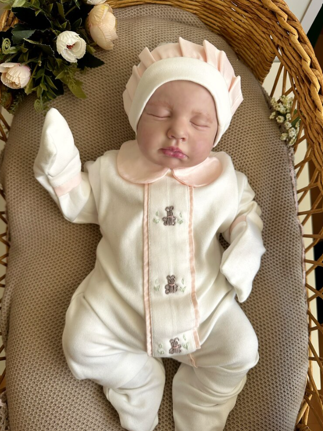 Hand Embroidered Pink Teddy Bear Set