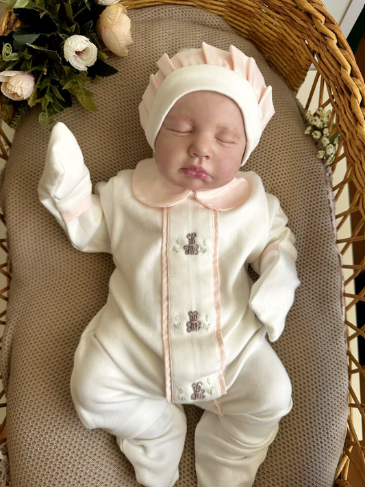 Hand Embroidered Pink Teddy Bear Set