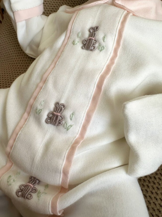 Hand Embroidered Pink Teddy Bear Set