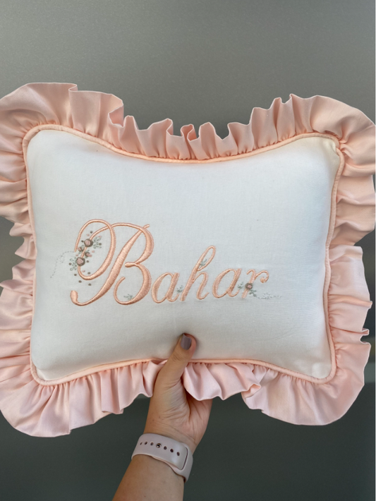 Salmon Rococo Embroidered Pillow