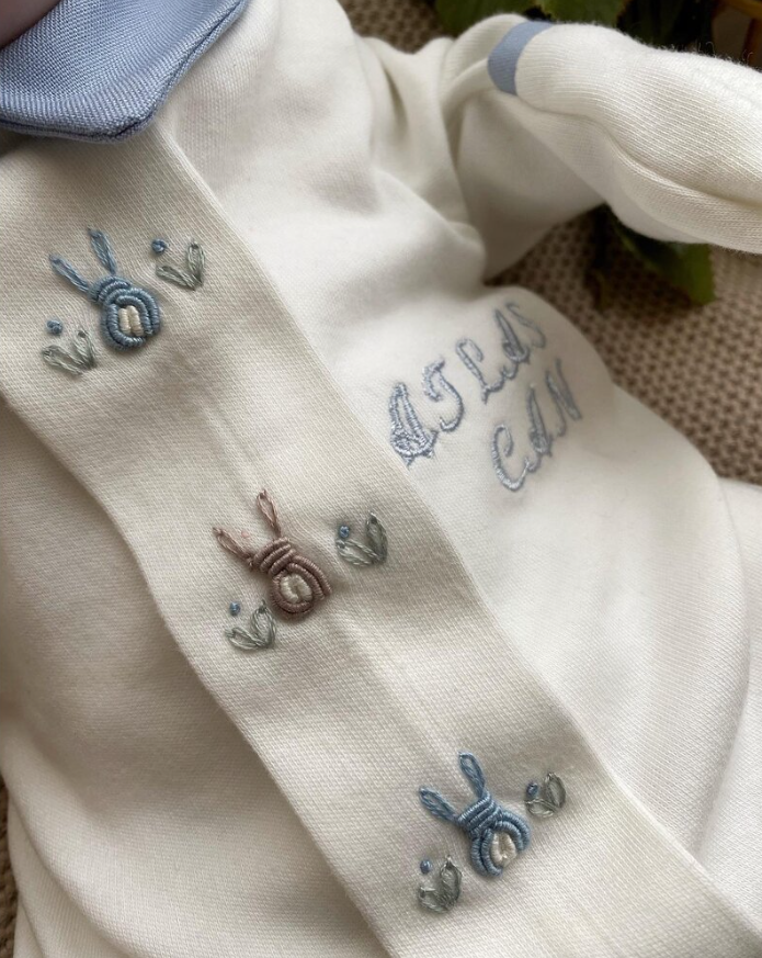 Hand Embroidered Men's Rabbit Overalls Hat
