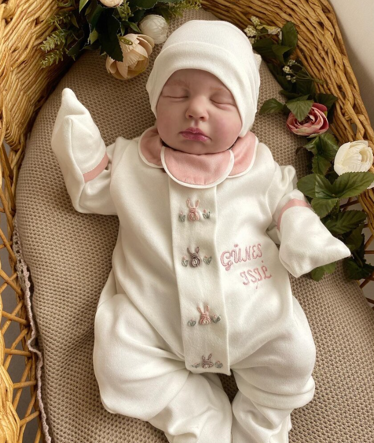 Hand Embroidered Girl's Bunny Overalls Hat