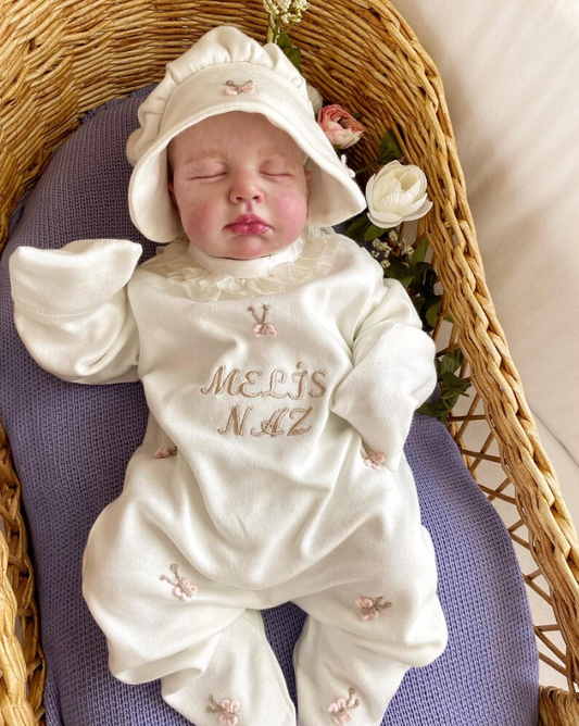 Hand Embroidered Butterfly Newborn Romper and Hat